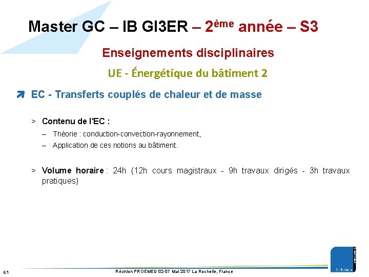 Master GC – IB GI 3 ER – 2ème année – S 3 Enseignements
