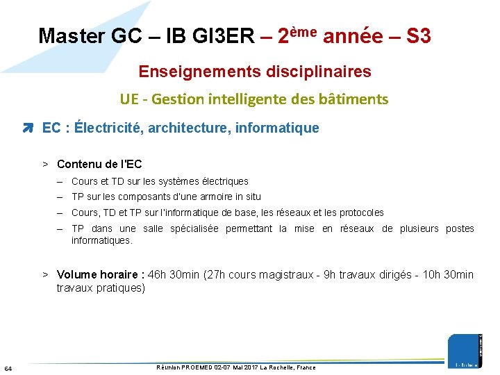 Master GC – IB GI 3 ER – 2ème année – S 3 Enseignements