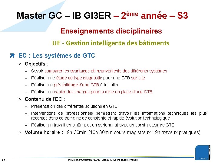Master GC – IB GI 3 ER – 2ème année – S 3 Enseignements