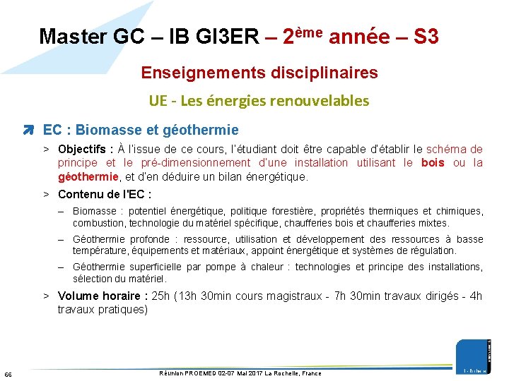 Master GC – IB GI 3 ER – 2ème année – S 3 Enseignements