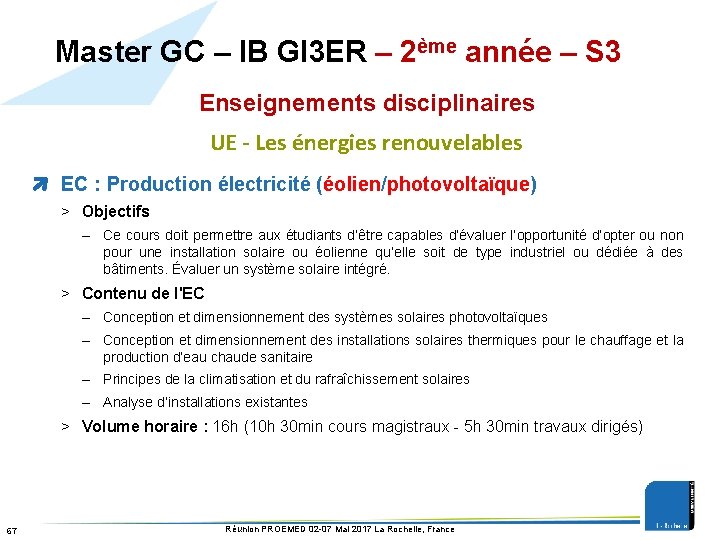 Master GC – IB GI 3 ER – 2ème année – S 3 Enseignements