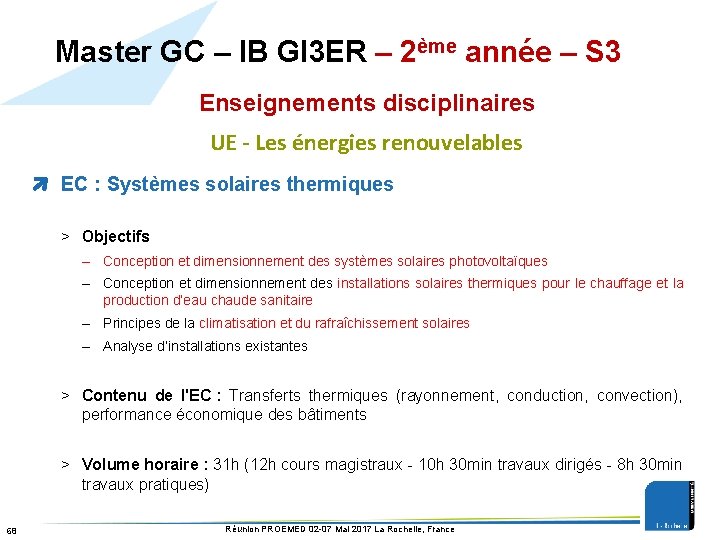 Master GC – IB GI 3 ER – 2ème année – S 3 Enseignements