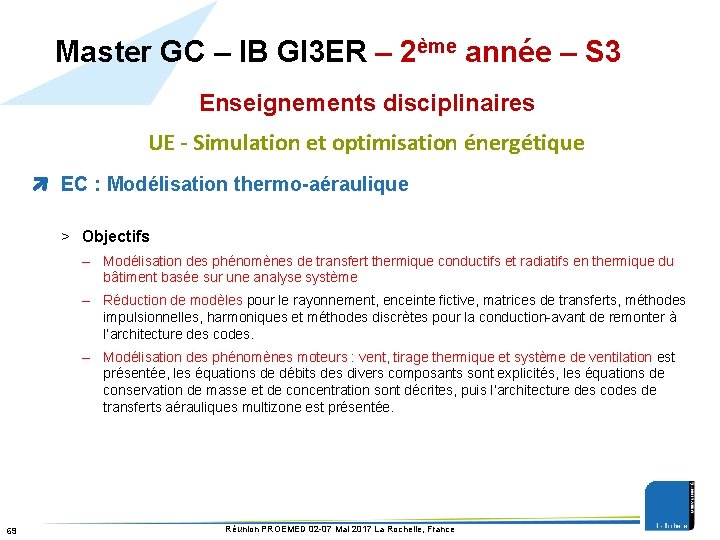 Master GC – IB GI 3 ER – 2ème année – S 3 Enseignements
