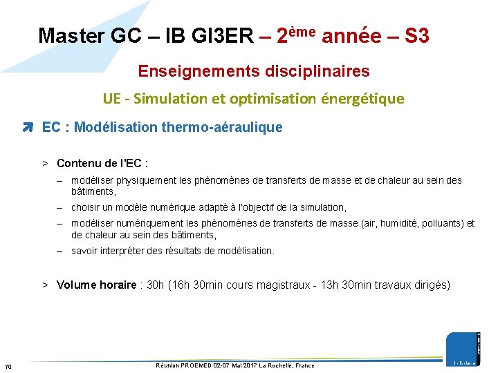 Master GC – IB GI 3 ER – 2ème année – S 3 Enseignements