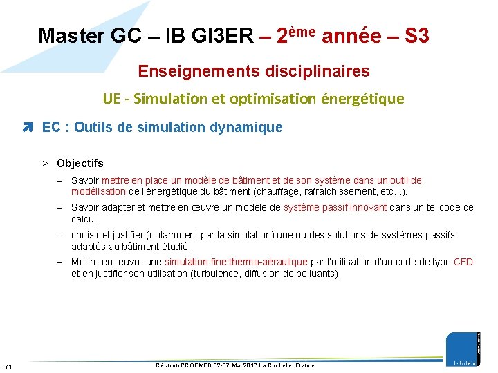 Master GC – IB GI 3 ER – 2ème année – S 3 Enseignements