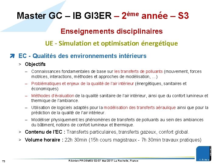 Master GC – IB GI 3 ER – 2ème année – S 3 Enseignements