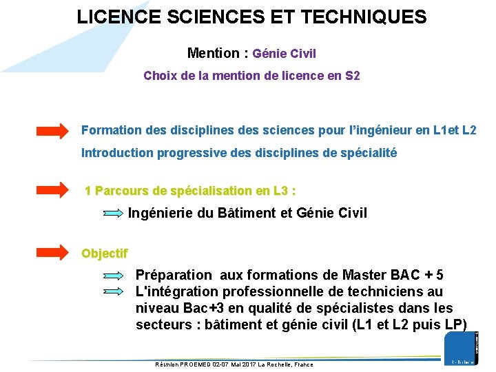 LICENCE SCIENCES ET TECHNIQUES Mention : Génie Civil Choix de la mention de licence