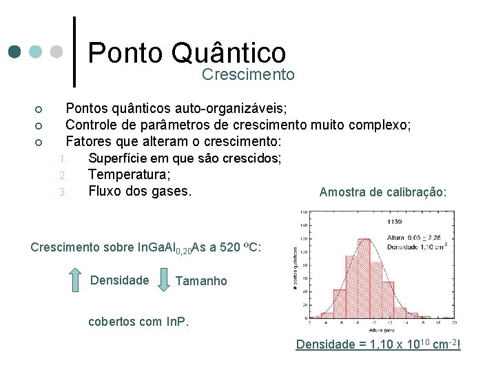 Ponto Quântico Crescimento ¢ ¢ ¢ Pontos quânticos auto-organizáveis; Controle de parâmetros de crescimento