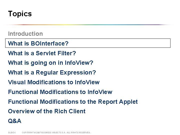 Topics Introduction What is BOInterface? What is a Servlet Filter? What is going on