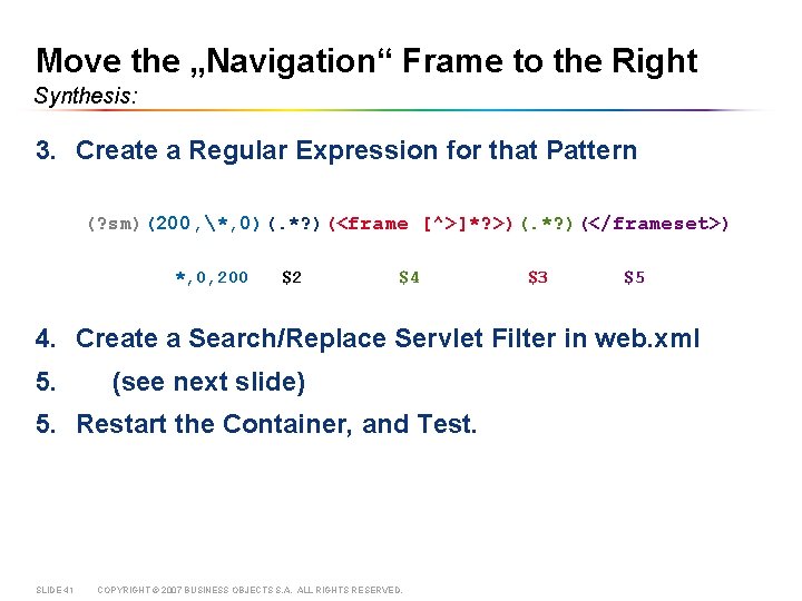Move the „Navigation“ Frame to the Right Synthesis: 3. Create a Regular Expression for