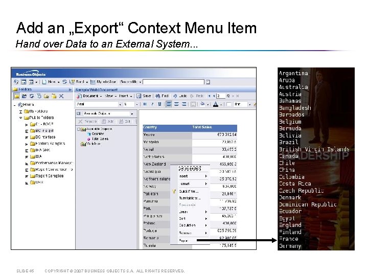 Add an „Export“ Context Menu Item Hand over Data to an External System. .