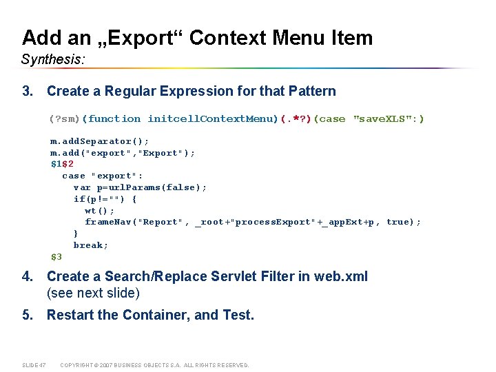 Add an „Export“ Context Menu Item Synthesis: 3. Create a Regular Expression for that