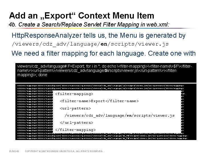 Add an „Export“ Context Menu Item 4 b. Create a Search/Replace Servlet Filter Mapping