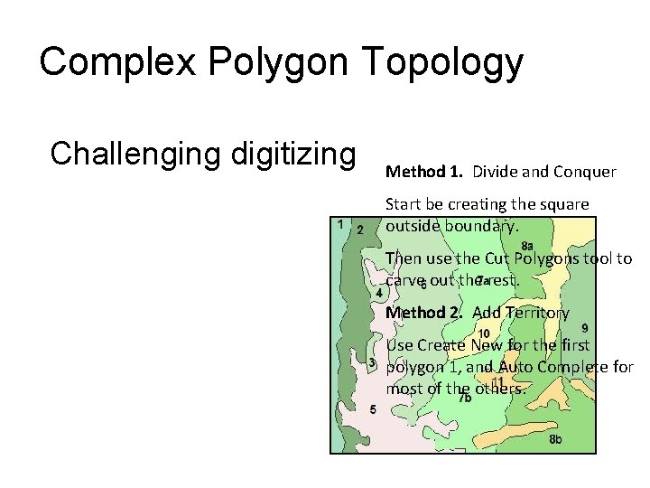 Complex Polygon Topology Challenging digitizing Method 1. Divide and Conquer Start be creating the