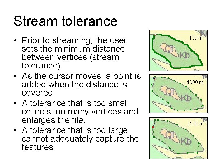 Stream tolerance • Prior to streaming, the user sets the minimum distance between vertices