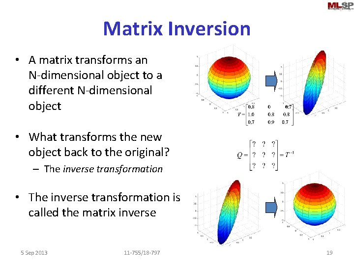 Matrix Inversion • A matrix transforms an N-dimensional object to a different N-dimensional object