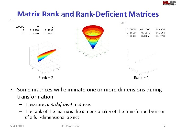 Matrix Rank and Rank-Deficient Matrices Rank = 2 Rank = 1 • Some matrices