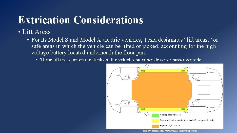 Extrication Considerations • Lift Areas • For its Model S and Model X electric