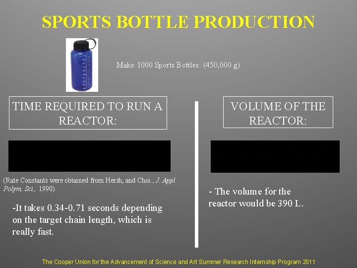SPORTS BOTTLE PRODUCTION Make 1000 Sports Bottles: (450, 000 g) TIME REQUIRED TO RUN