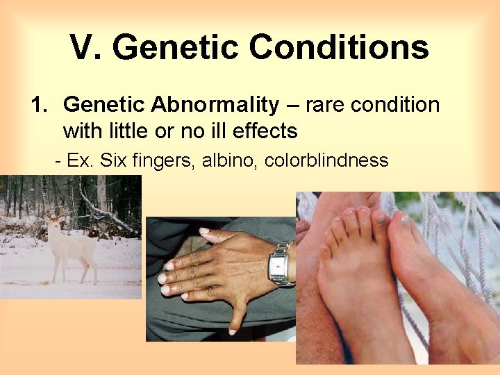 V. Genetic Conditions 1. Genetic Abnormality – rare condition with little or no ill