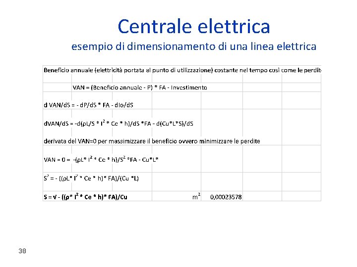 Centrale elettrica esempio di dimensionamento di una linea elettrica 38 