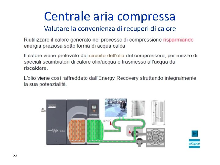 Centrale aria compressa Valutare la convenienza di recuperi di calore 56 