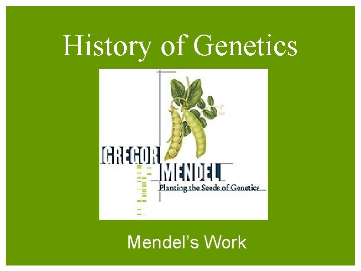 History of Genetics Mendel’s Work 