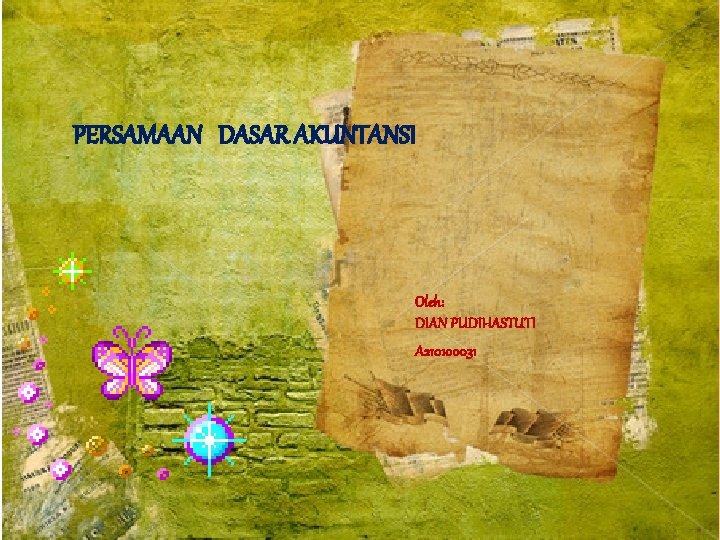 PERSAMAAN DASAR AKUNTANSI Oleh: DIAN PUDIHASTUTI A 210100031 