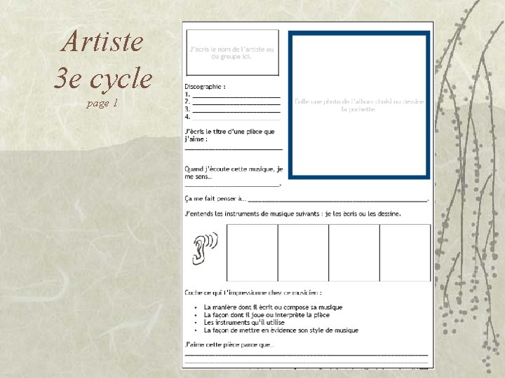 Artiste 3 e cycle page 1 