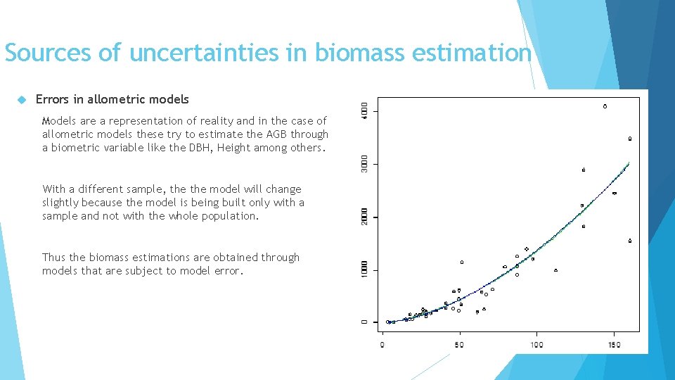 Sources of uncertainties in biomass estimation Errors in allometric models Models are a representation