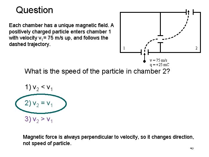 Question Each chamber has a unique magnetic field. A positively charged particle enters chamber