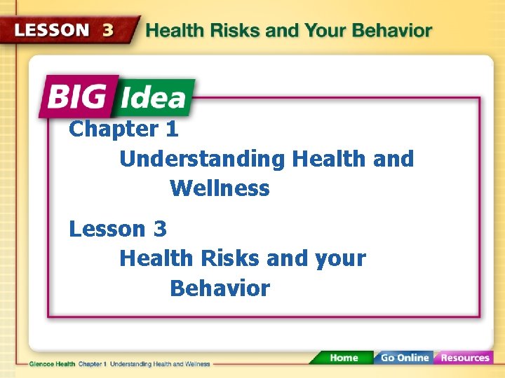 Chapter 1 Understanding Health and Wellness Lesson 3 Health Risks and your Behavior 