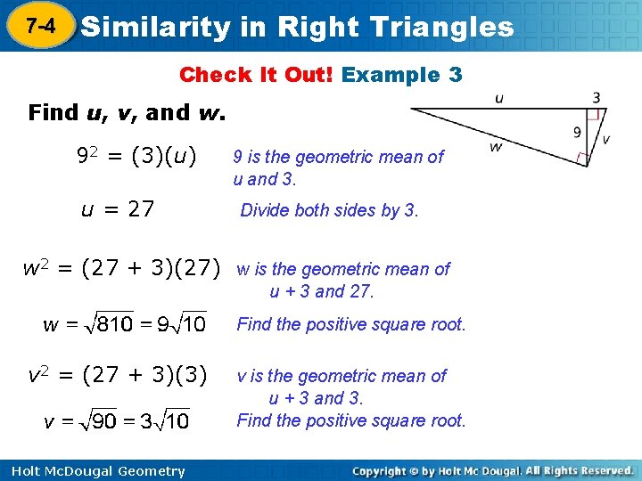 7 -4 Similarity in Right Triangles 8 -1 Check It Out! Example 3 Find