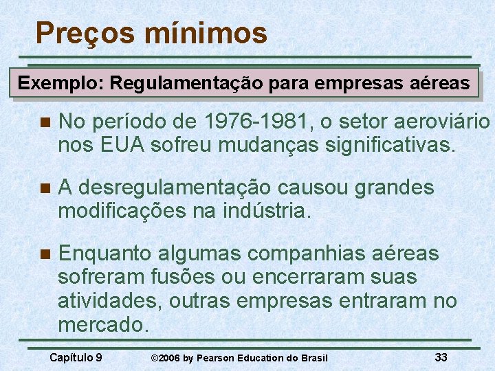 Preços mínimos Exemplo: Regulamentação para empresas aéreas n No período de 1976 -1981, o