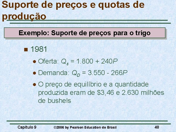 Suporte de preços e quotas de produção Exemplo: Suporte de preços para o trigo
