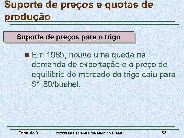 Suporte de preços e quotas de produção Suporte de preços para o trigo n