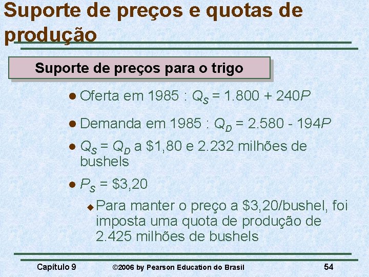Suporte de preços e quotas de produção Suporte de preços para o trigo l