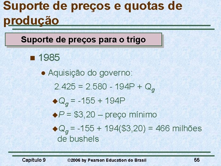 Suporte de preços e quotas de produção Suporte de preços para o trigo n