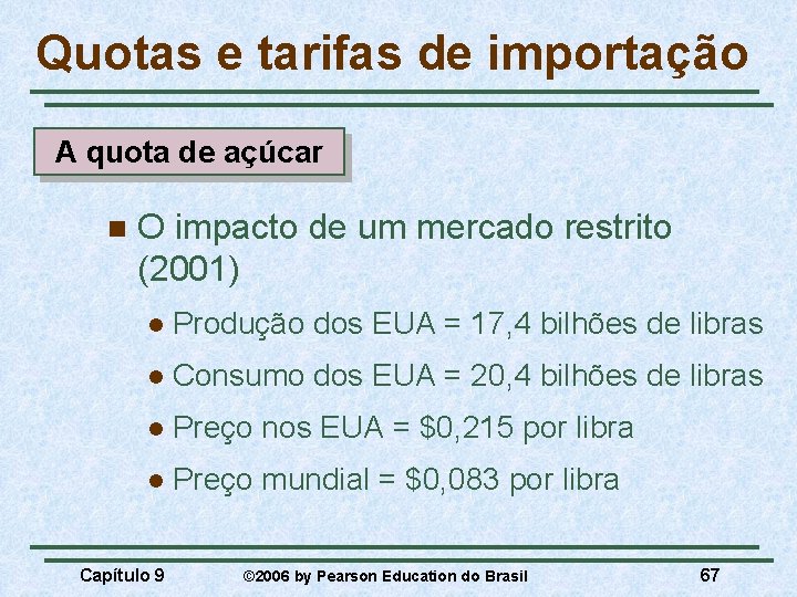 Quotas e tarifas de importação A quota de açúcar n O impacto de um