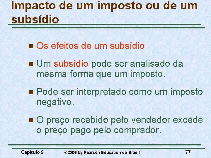 Impacto de um imposto ou de um subsídio n Os efeitos de um subsídio