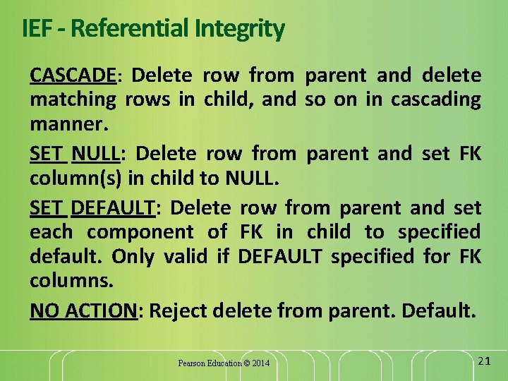 IEF - Referential Integrity CASCADE: Delete row from parent and delete matching rows in