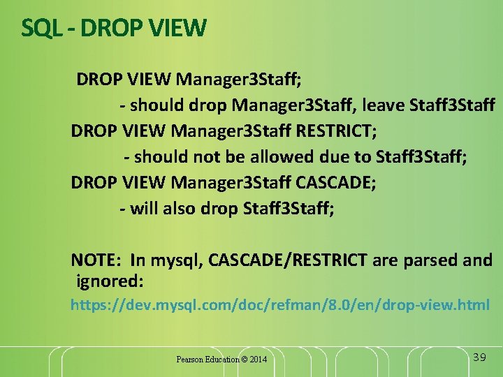 SQL - DROP VIEW Manager 3 Staff; - should drop Manager 3 Staff, leave