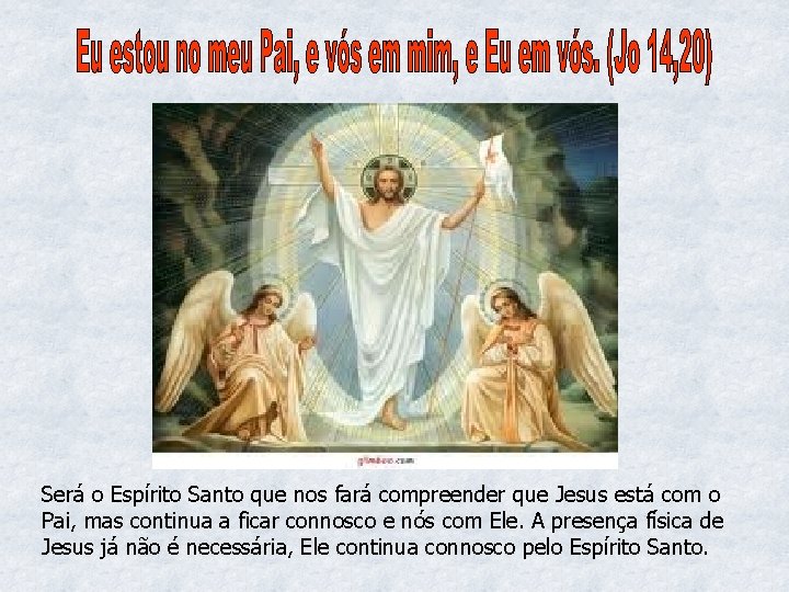 Será o Espírito Santo que nos fará compreender que Jesus está com o Pai,