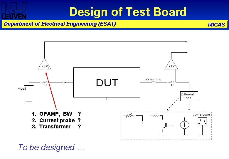 Design of Test Board Department of Electrical Engineering (ESAT) 1. OPAMP, BW ? 2.