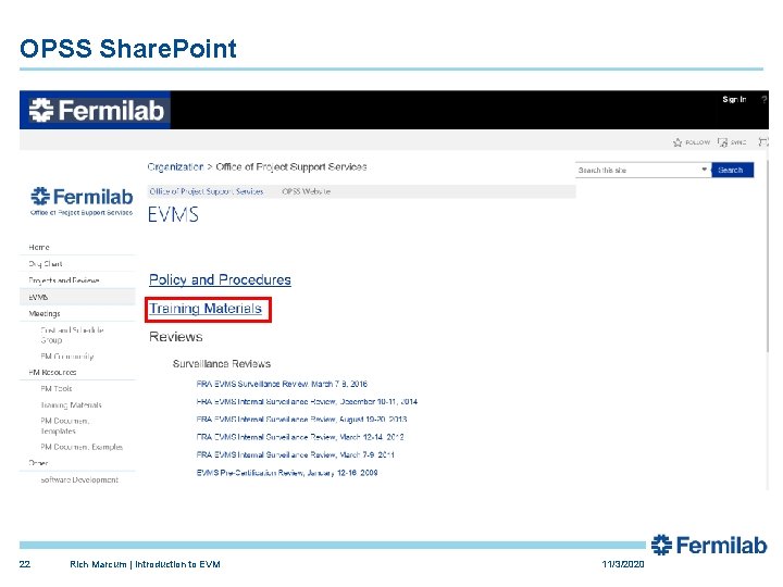 OPSS Share. Point 22 Rich Marcum | Introduction to EVM 11/3/2020 