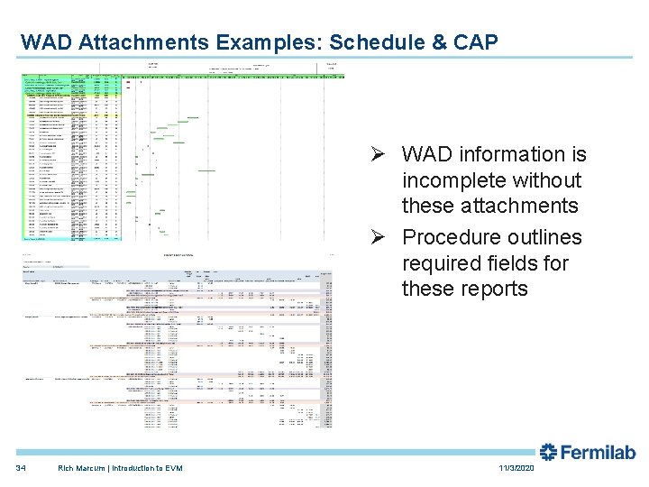 WAD Attachments Examples: Schedule & CAP Ø WAD information is incomplete without these attachments