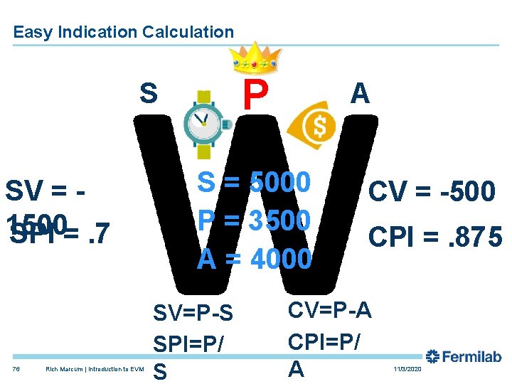 Easy Indication Calculation P S SV = 1500 SPI =. 7 76 Rich Marcum