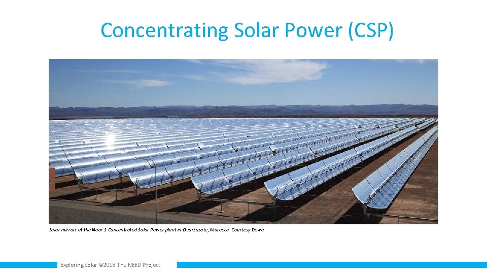 Concentrating Solar Power (CSP) Solar mirrors at the Noor 1 Concentrated Solar Power plant