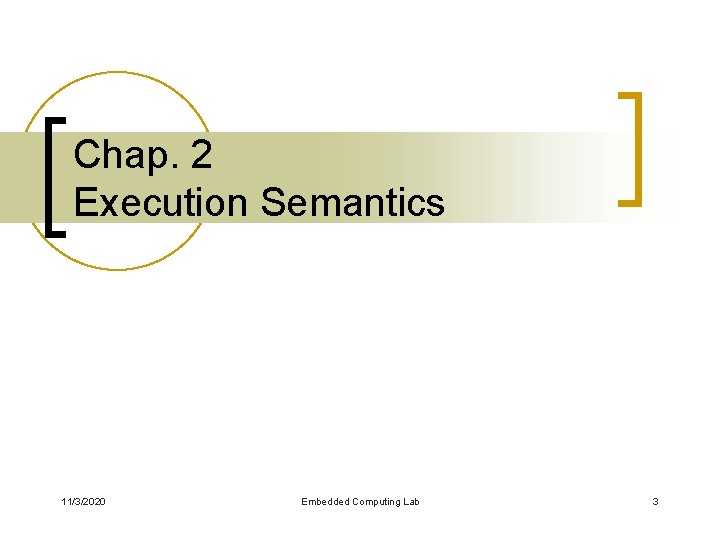 Chap. 2 Execution Semantics 11/3/2020 Embedded Computing Lab 3 