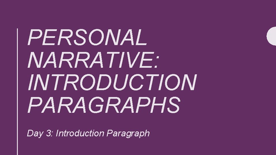 PERSONAL NARRATIVE: INTRODUCTION PARAGRAPHS Day 3: Introduction Paragraph 